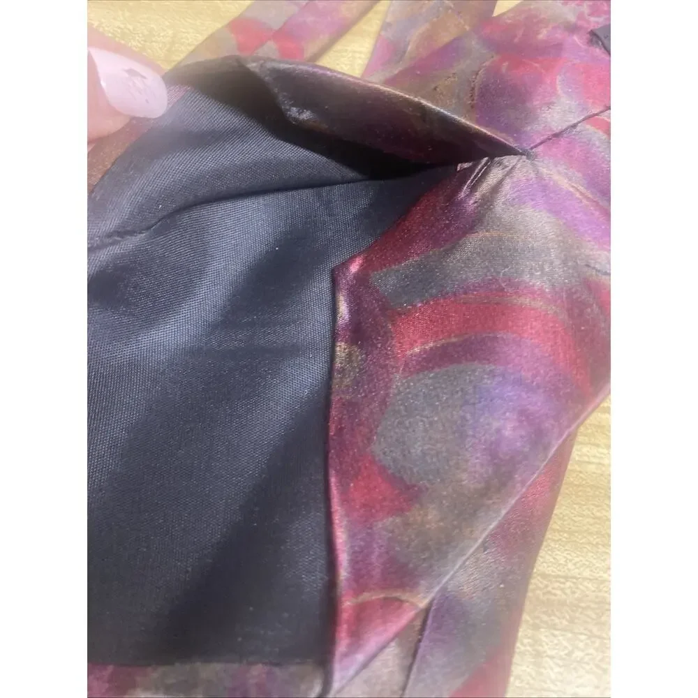 90s KARL LAGERFELD 100% Silk Men's Tie Made N Costa Rica Red Purple Muted Floral